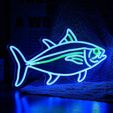 Tuna Neon Sign Blue Green Fish LED Wall Light Dimmable Ocean Decor for Bedroom Living Room Restaurant
