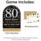 Big Dot of Happiness Adult 80th Birthday - Gold - How Many Candies Birthday Party Game - 1 Stand and 40 Cards - Candy Guessing Game