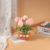Completed Hand-Crocheted Tulip Potted Plant With Premium Gift Box, Unique Hand-Crafted Gift For Home And Office Desk Decor, Perfect For Girlfriend, Wife, Moms, Lover And You (Pink)