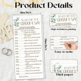 Bridal Shower Games What Did The Groom Say Card, Eucalyptus 25 Pack Wedding Games Cards For Guests(4X9 Inch), Minimalist Wedding Party Supplies-B07