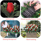 Artificial Cemetery Flower Saddles For Graves, Cemetery Memorial Flowers With Vase And 2 Memorial Bouquets For Grave Tombstone,Outdoor Grave Saddle Headstone Decorations (Red White)
