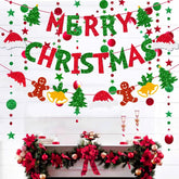 Merry Christmas Banner, Glitter Merry Christmas Banner And Glitter Christmas Signs Banner For Party Decoration, Red & Green Xmas Party Decorations For Home Wall Fireplace Party Supplies