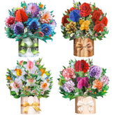 4 Pack Paper Flower Pop Up Cards, Flower Bouquet Card Popup 3D Greeting Cards For Mother'S Day, Graduation, Birthday, Get Well, Welcome Back Card With Envelope And Note
