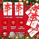 Gift Box Merry Christmas Game Scratch Off, Red Bow, Scratch & Win, Easy To Play Silly Games, Fun Idea, Ice Breaker Activity. Raffle Cards, Set Of 40 Cards Made In Usa