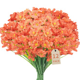 12 Bundles Orange Artificial Flowers, No Fade Plastic Orchid Fake Flowers For Decoration Hanging Planters Indoor Outside Garden Porch Window Box Home Wedding Farmhouse