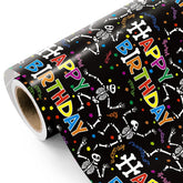 Birthday Wrapping Paper Roll - Mini Roll - 17 Inch X 16.5 Feet - Colorful Skeletons And Happy Birthday Wrapping Paper For Kids Girls Boys, Halloween