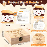 S'Mores Marshmallow Baby Shower Game - 50Pcs Cute Marshmallow Advice & Prediction Cards With Wooden Keepsake Box For New Parents Baby Shower Gender Neutral Party Decor Birthday Gift