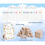 79 Pcs Wood Baby Blocks For Baby Shower Games Decorate, Including 1 Block Floral Boho Sign 54 Diy Blank Blocks 24 Pens, For Activities, Gender Reveal,3