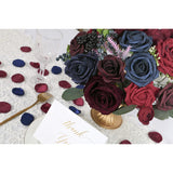 Artificial Wedding Flowers Combo For Bouquets & Centerpieces, Diy Flowers (Burgundy & Navy)