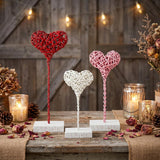 3 Pcs Valentine'S Day Heart Table Sign Decor Rattan Woven Love Tall Rustic Standing Heart Block Set For Home Farmhouse Tabletop Decoration Wedding Engagement Centerpiece, Red Pink White