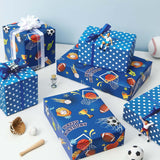 Sport Ball Wrapping Paper Roll - 1 Roll 17” X 33 Ft Happy Birthday Wrapping Paper For Kids Boys Blue Sports Gift Wrap With Football Basketball Design For Birthday Baby Shower Party Favor