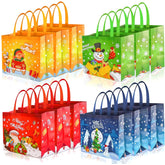 12 Pack Large Christmas Tote Bags With Handles, Reusable Non-Woven Gift Bag Grocery Shopping Totes For Xmas Holiday Party Supplies