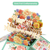 Pop Up Happy Anniversary Card, 3D Romantic Flowers Anniversary Greeting Card Gift For Wife, Husband, Couple, Him, Her, With Envelope And Notecard (Yellow Flowers)