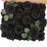 Artificial Black Rose Flowers 30Pcs Real Touch Fake Flowers With Stem Foam Roses For Diy Wedding Bouquet Gifts Table Centerpieces Party Bridal Shower Home Spring Valentines Day Decorations