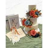 3Pcs Cake Topper Set, Wedding Artificial Flowers Decor Burnt Orange-Blue, Perfect For Wedding Ceremony, Anniversary, Parties & Photography