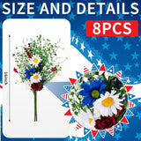 8 Pcs 4Th Of July Artificial Flowers Red White And Blue Patriotic Flowers Picks Daisy Decoration Independence Day Fake Silk Wildflowers Bouquet For Table Home Vase Decor Memorial Day Party