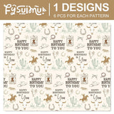 6 Sheets Happy Birthday Wrapping Paper - Not Roll - Western Cowboy Gift Wrap Paper Folded Flat For Wild West Rodeo Birthday Diy Crafts, 19.7 X 27.6 Inch
