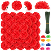 108Pcs Carnation Head Flowers With Stem - Red Artificial Flowers Carnation Bulk - Silk Carnations Fake Flower For Wedding Bouquet Diy Baby Shower Centerpieces Grad Party Tables Memorial Decor