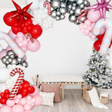 181Pcs Christmas Balloons Garland Kit With White Sliver Red Pink Candy Foil Balloons,Red Pink Explosion Star Foil Balloons For Xmas Birthday Party Or New Year Party Decorations
