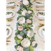 2 Pack 13Ft Artificial Eucalyptus Flower Garland With 16 White Peony Pink Rose, Baby Breath Fake Flowers Greenery Garland Floral Vine For Mantle Wedding Table Runner Centerpiece Backdrop Home Decor