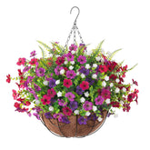 Artificial Fake Flowers Basket For Spring Outdoor Decor, Faux Mums Floral Hanging Plant For Summer Outside Decor, Silk Daisy With Eucalyptus Leaves For Home Patio Garden