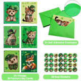 Treasure Cove St. Patrick's Day Card Set with Envelopes Green Greeting Cards Animal Design 24Pcs