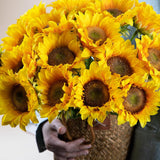 Sunflowers Artificial Flowers With Golden Yellow Long Stem Artificial Flower 10 Pcs For Home Decoration,Wedding Arrangement, Sunday Flower Arrangement(Golden Yellow)