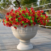 Artificial Faux Plants Flowers Outdoor Spring Summer Decoration,12 Bundles Fake Silk Colorful Daisy Eucalyptus Realistic Uv Resistant For Outside Home Planter Porch Patio Yard Decor (Red)