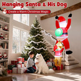 6Ft Hanging Christmas Inflatables Outdoor, Climbing Santa With Dog Blow Up Roof Decor, Funny Built-In Led Lights Xmas In