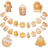 2 Pack Christmas Gingerbread Decorations Wooden Gingerbread Theme Garland Banner Hanging Tree Ornaments Christmas Bunting Banner For Party Holiday Wall Home Fireplace(Classic Style,Brown)