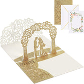 Wedding Pop Up Card Set 3D Greeting Anniversary Romantic Wedding Congratulations Card With Envelope For Bride And Groom Valentine Gift Engagement Party Supplies(Arched Door Style)