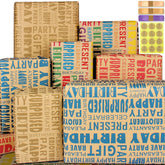 Brown Kraft Birthday Wrapping Paper And Ribbon Bow Set With Stickers For Boys, Girls, Men, Women And Kids - Recycled Gift Wrap (6 Sheets, 27.5"L X 19.6"W Per Sheet)