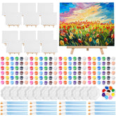 12 Set Acrylic Paint Kit Mini Stretched Canvas With Easel, Acrylic Paints Strips, Brushes, Palette, Art Set For Adults Birthday Party Favors(8 X 10 Inch)