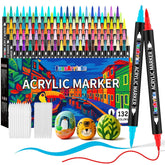 132 Colors Acrylic Paint Pens, Dual Tip Acrylic Paint Marker Set With Fine Tip And Brush Tip, Fabric Markers Permanent For Clothes, Wood, Stone, Canvas, Rock, Diy Art Supplies Kit