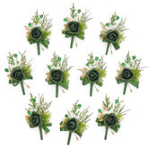 10Pcs Boutonniere For Men, Green Groom And Best Man Boutonniere, Artificial Flowers For Wedding Decor Prom Homecoming Ceremony Anniversary Formal Dinner Party