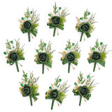 10Pcs Boutonniere For Men, Green Groom And Best Man Boutonniere, Artificial Flowers For Wedding Decor Prom Homecoming Ceremony Anniversary Formal Dinner Party
