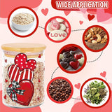 3Pcs Valentine' S Day Glass Storage Jars Red Stripe Polka Dot Heart Clear Canisters Set With Airtight Lid For Wedding Home Kitchen Countertop Decor