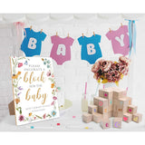 79 Pcs Wood Baby Blocks For Baby Shower Games Decorate, Including 1 Block Floral Boho Sign 54 Diy Blank Blocks 24 Pens, For Activities, Gender Reveal,3
