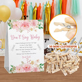 Don'T Say Baby Game For Baby Shower (One Sign With 50 Mini Clothespins), Floral Sign Blush Flower Baby Shower Sign, Baby In Bloom Decorations, Fun Baby Shower Games-Dsbb41