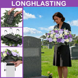 Artificial Cemetery Flowers,Headstone Flower Saddle,Realistic Vibrant Roses,Cemetery Memorial Flowers For Outdoor Tombstone Decorations (Purple)