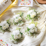 12 Pcs Wedding Corsage And Boutonniere Set Artificial Rose Wedding Corsage Wristband With Pins For Prom Men Bride Party Accessories Groom Groomsmen Bridesmaids Women (Retro,White)