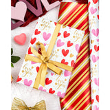 Valentine'S Day Reversible Wrapping Paper Roll - 17 Inch X 33 Feet - Pink And Red Hearts, Gold Foil Love You Text Design For Valentine'S Day, Wedding, Anniversary, Birthday, Baby Shower