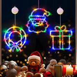 Christmas Window Decorations 3 Pack Wreath Gift Box Santa Claus Christmas Window Lights With Suction Cups, Battery Opera