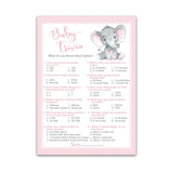 Pink Elephant Baby Shower Games — Baby Trivia Game — Pack Of 25 — Fun Facts Girl Shower Activity, Pink Baby Elephant Little Peanut Theme Couples Coed Shower, Gender Reveal Party G500-Trv