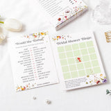 4 Fun Bridal Shower Games For 60 Guests - Wedding Games Includes Bingo, Emoji Guessing, Bride Trivia(Would She Rather), He Said She Said Bridal Game, Love Is In Bloom Wildflower Design