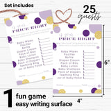 Purple And Gold Baby Shower Games - Guess The Price Is Right - Fun Baby Shower Activities For Guests - 25 Gender Neutral Cards For Prince Or Princess Themes