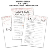 Baby Shower Feud Baby Shower Games, Pink Rose Gold Themed - 30 Game Card And 1 Answer Card Set, Baby Gender Reveal Party Game, Baby Shower Party Decorations -020-007