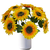 12Pcs Sunflowers Artificial Flowers, Fake Silk Sunflower With Long Stem, Artificial Sunflowers For Fall Home Decor, Baby Shower, Wedding Decor And Cemetery Flowers Decor (Yellow, 18 Inch)