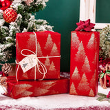 Red Christmas Wrapping Paper, Red And Gold Trees Holiday Wrapping Paper, Vintage Gold Foil Christmas Trees Elegant Winter Gift Wrap For Gift Packaging, Craft, New Year(17 Inch X 33 Feet)