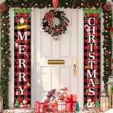 Merry Christmas Porch Decor Banner, Christmas Decorations Outdoor Red Black Buffalo Plaid Door Cover Wall Decor, Thick Fabric Material With Vibrant Colors, Ready To Hang Up